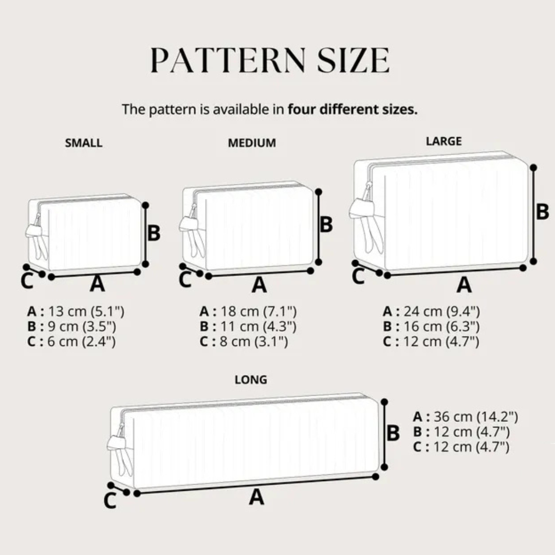 Makeup Bag Sewing Pattern PDF, 5 Sizes Classic Boxy Pouch, Beginner Friendly, Video Tutorial