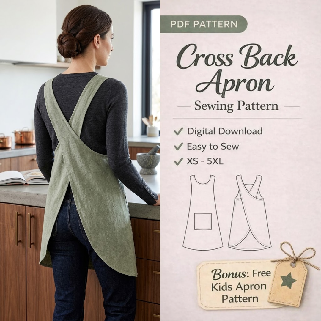 Cross Back Apron Sewing Pattern PDF, XS-4XL, Bonus Apron for Kids Sewing Pattern