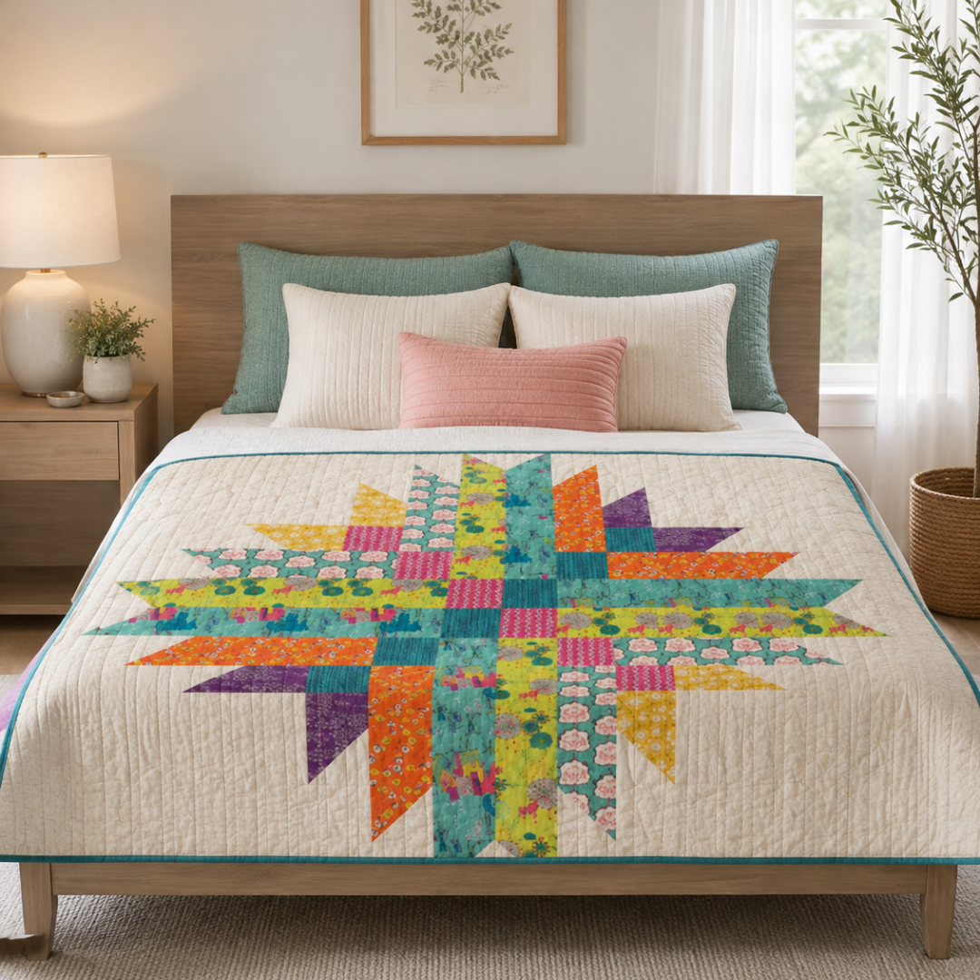 Star Quilt Pattern, Colorful Patchwork Wall Hanging For Beginners
