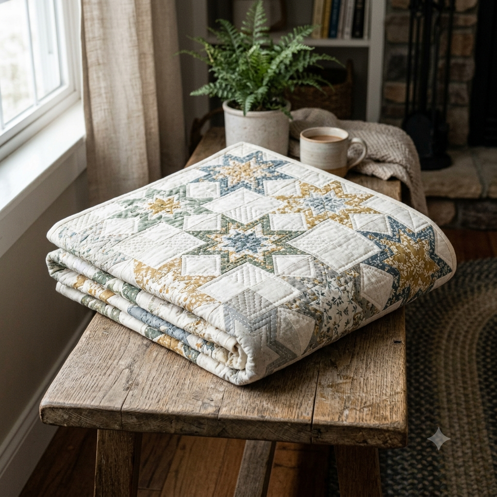 Floral Star Quilt Pattern, Modern Winter Design