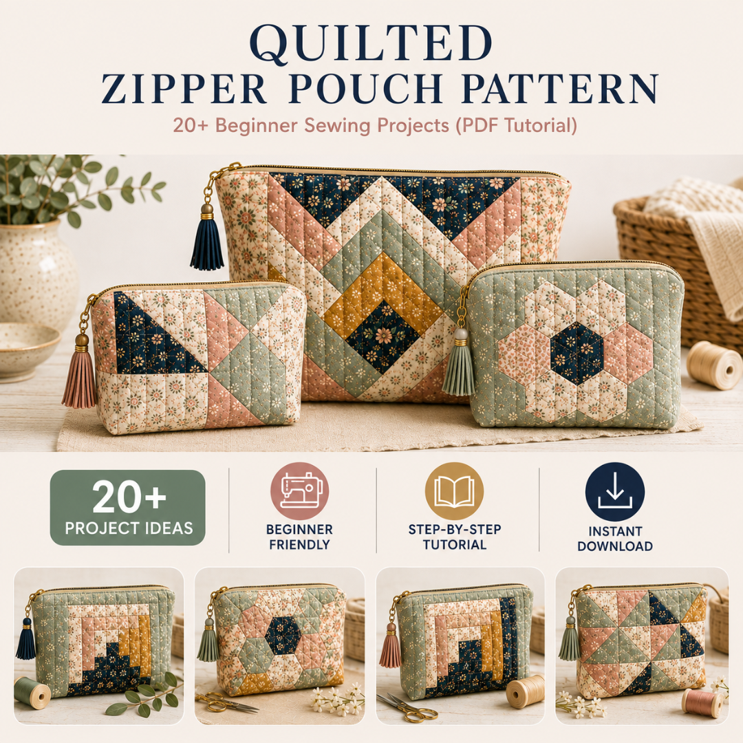 Quilted Zipper Pouch Pattern, Beginner Sewing Projects Guide