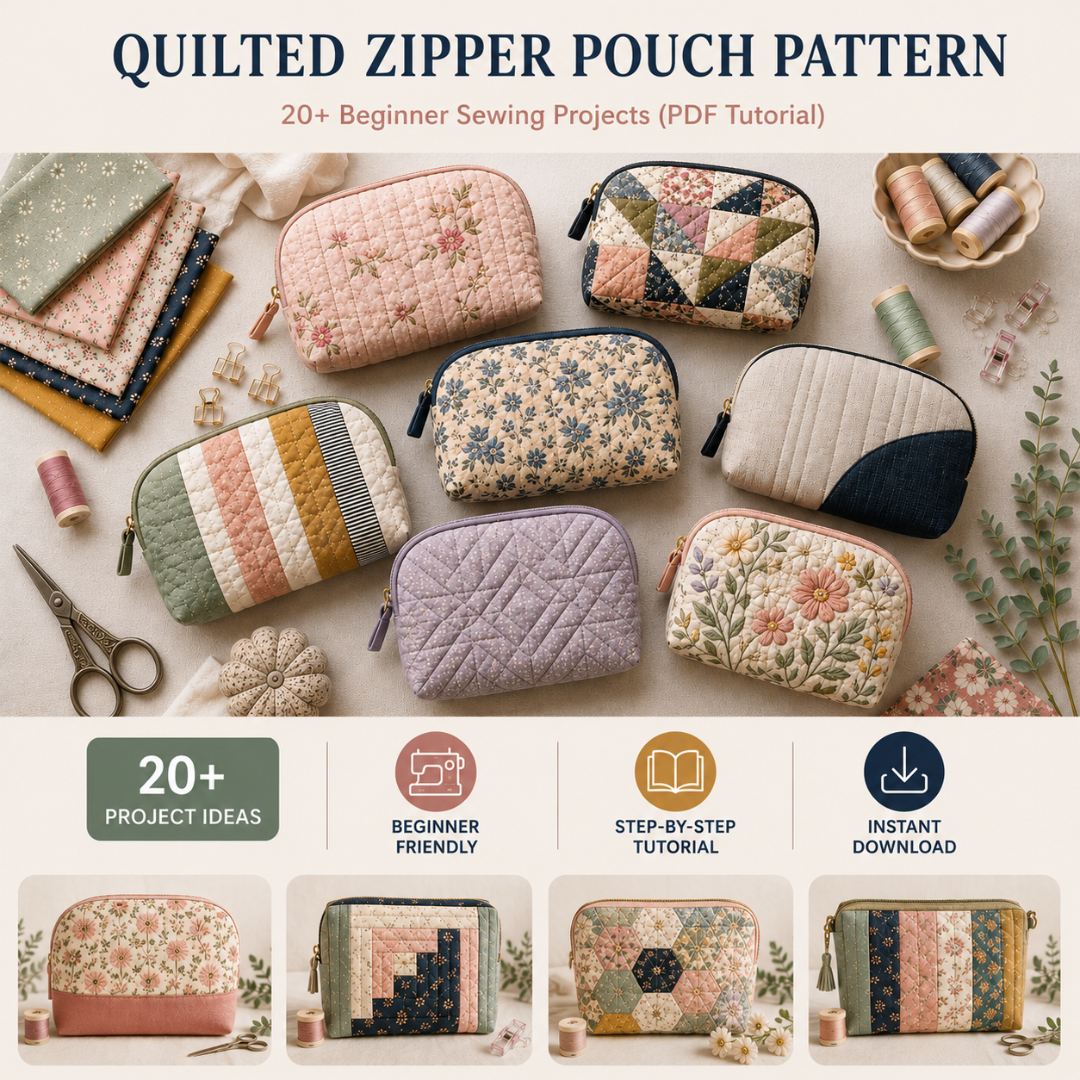 Quilted Zipper Pouch Pattern, Beginner Sewing Projects Guide