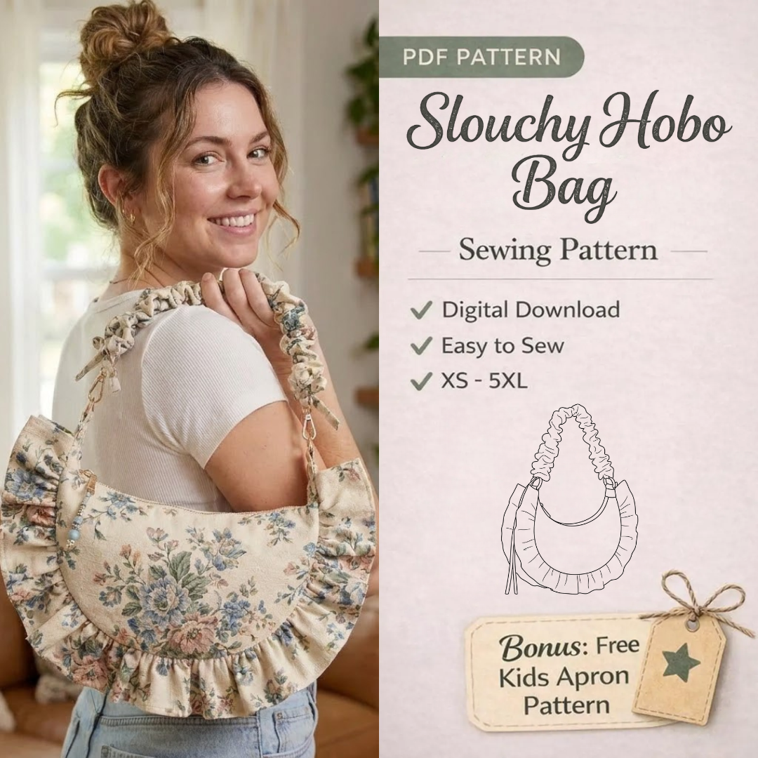 Slouchy Hobo Bag Sewing Pattern, Adjustable Scrunchie Strap Design