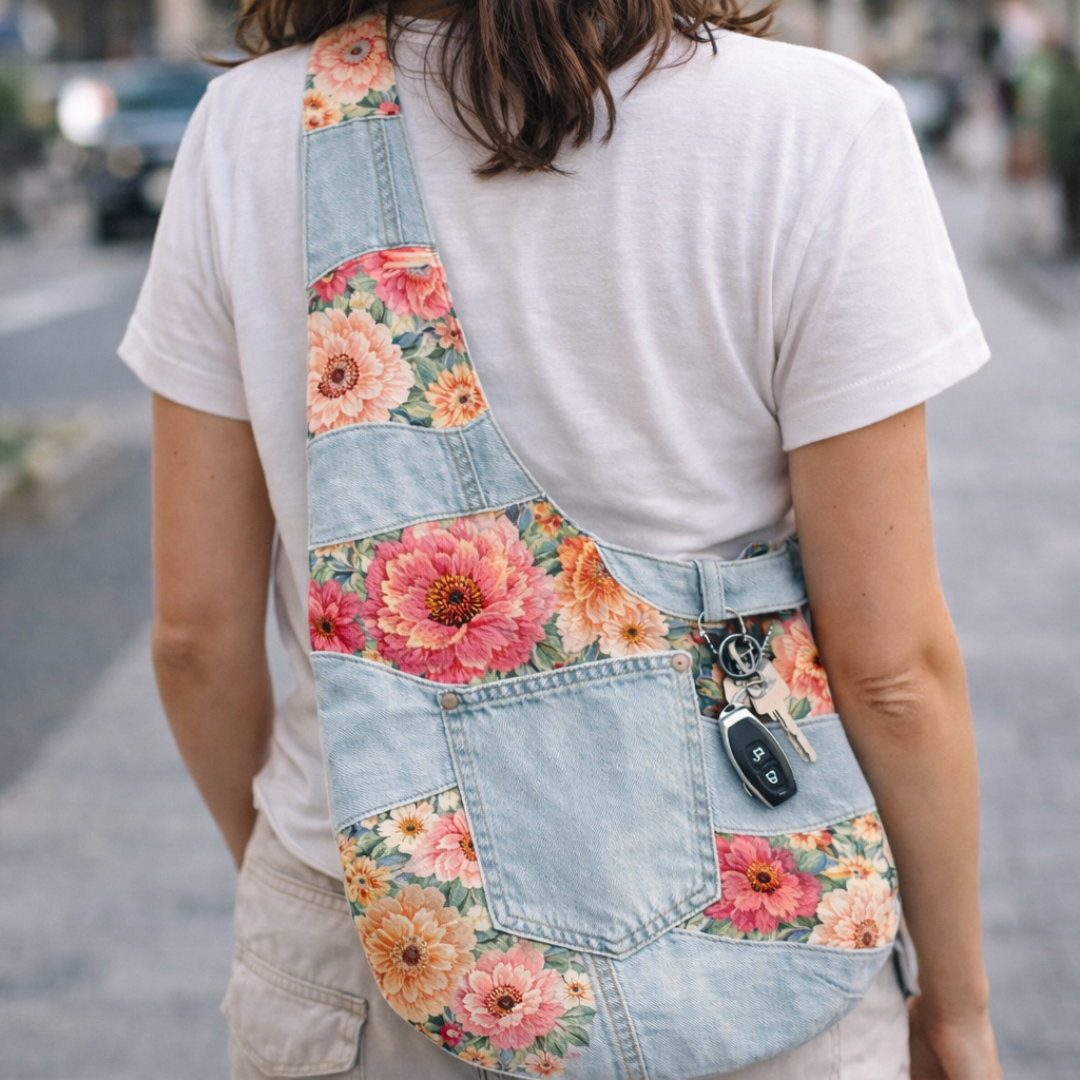 Flower Denim Tote Bag Sewing Pattern, Instant Download, Video Tutorial