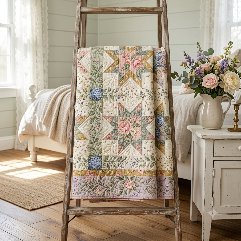 Stars & Flowers Quilt Pattern PDF, Instant Download