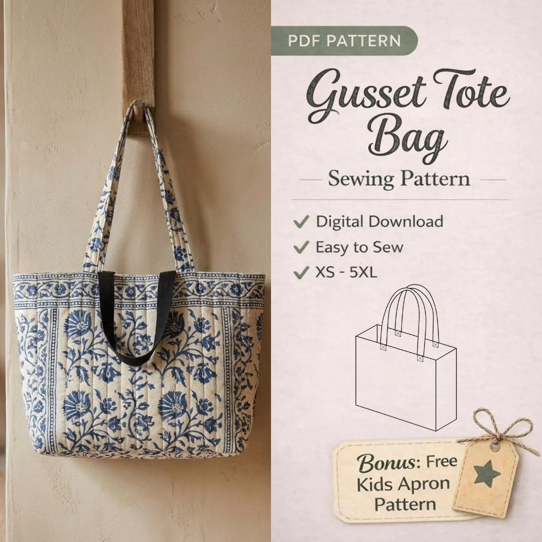 Gusset Tote Bag Sewing Pattern, Quilted Bandana Shopping Bag