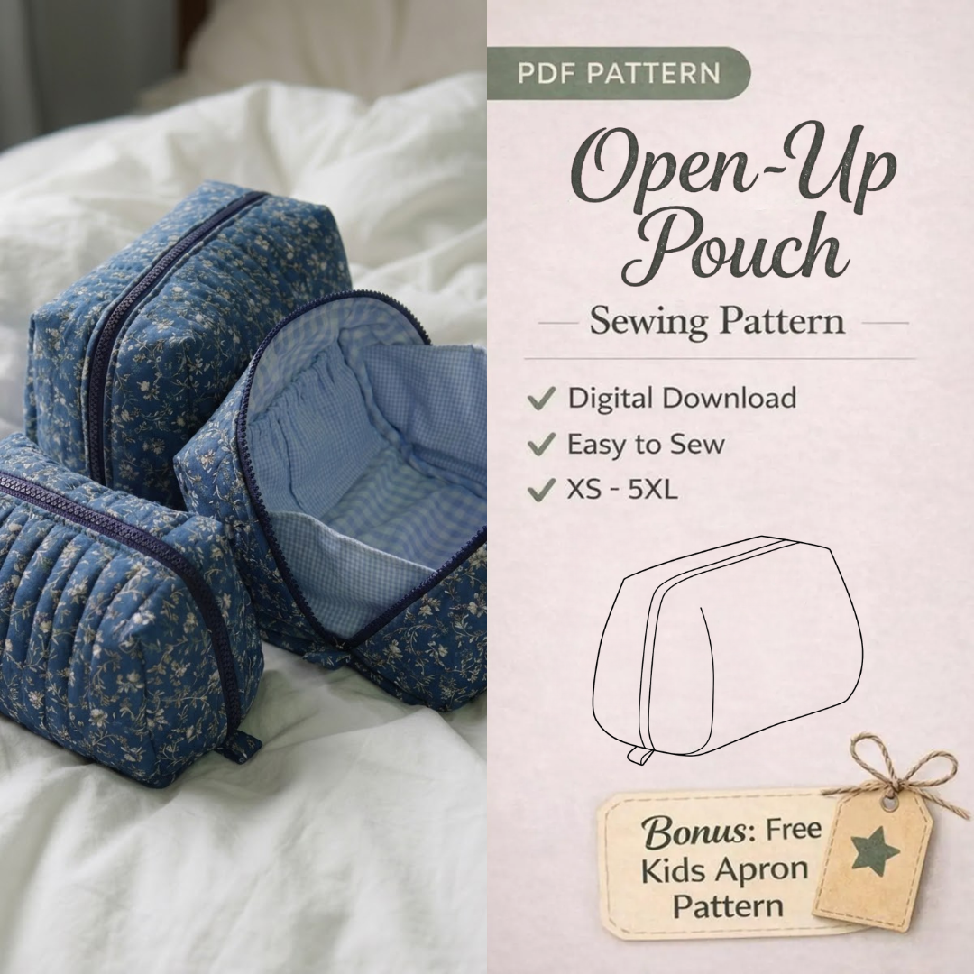 Open-Up Pouch Sewing Pattern, Quilted Makeup Travel Organizer