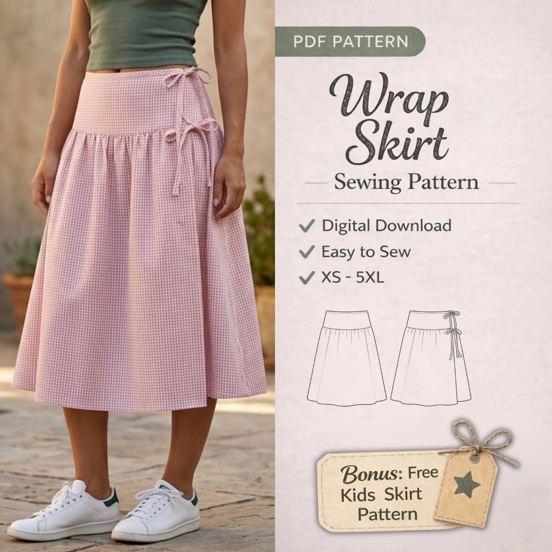 Low Waist Wrap Skirt Sewing Pattern PDF, 12 Sizes, Beginner Friendly Pattern