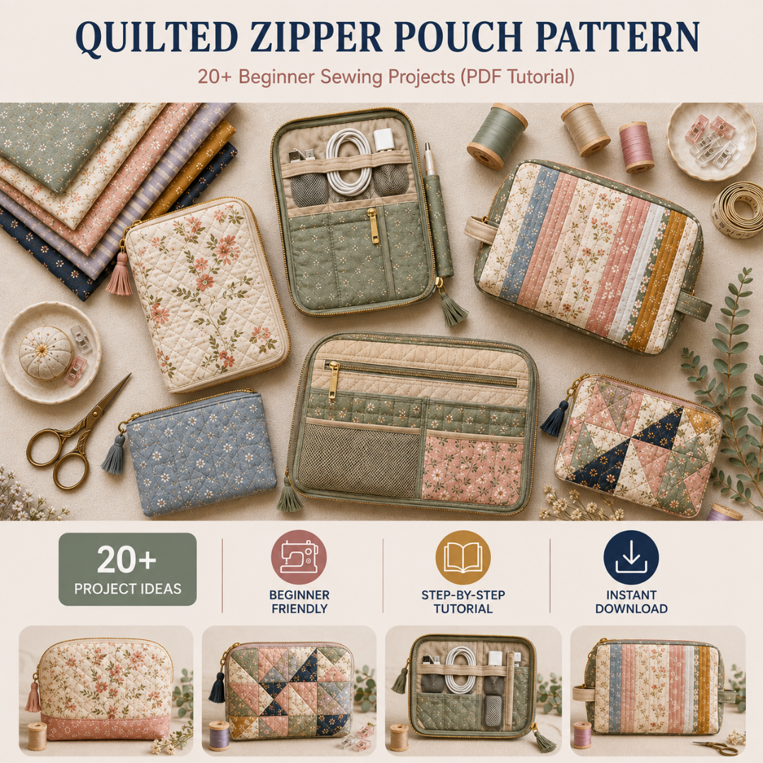 Quilted Zipper Pouch Pattern, Beginner Sewing Projects Guide