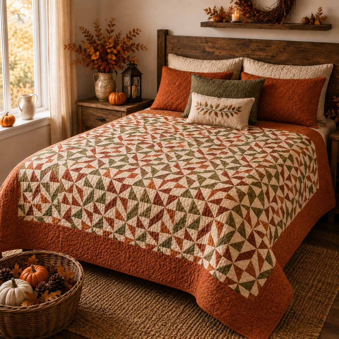 Fall Quilt Pattern, Autumn Harvest Star Bed Quilt