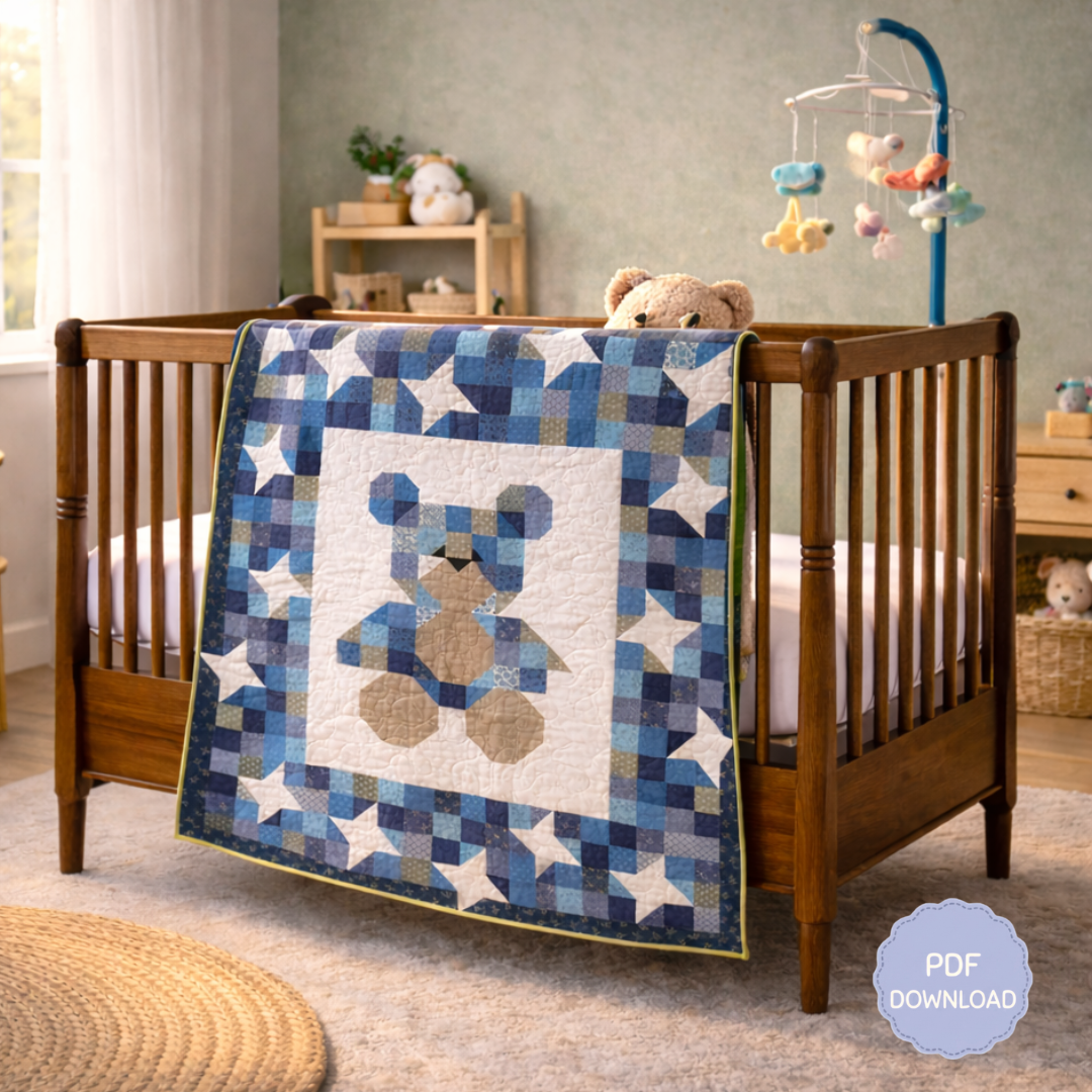 Baby Bear Quilt Pattern, 44 x 48 Inches, Instant Download