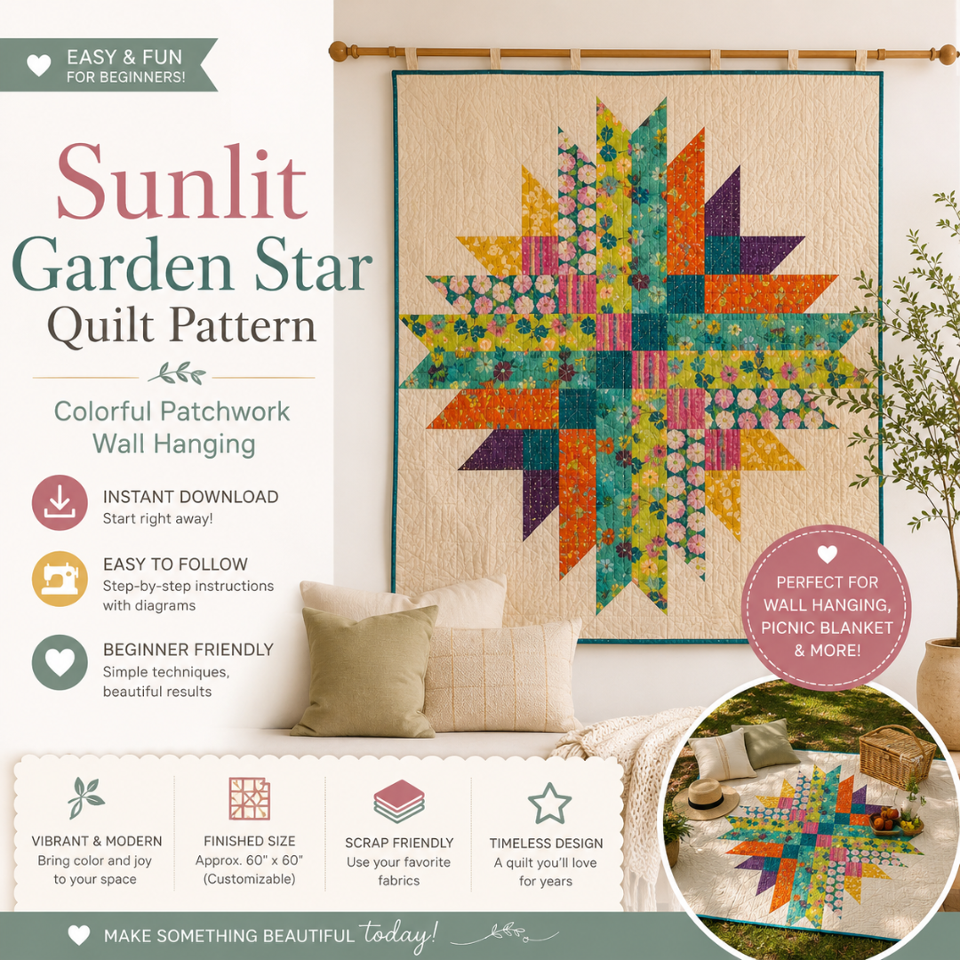 Star Quilt Pattern, Colorful Patchwork Wall Hanging For Beginners
