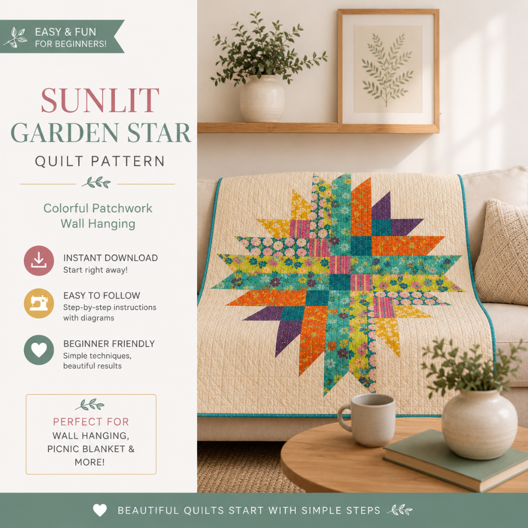 Star Quilt Pattern, Colorful Patchwork Wall Hanging For Beginners