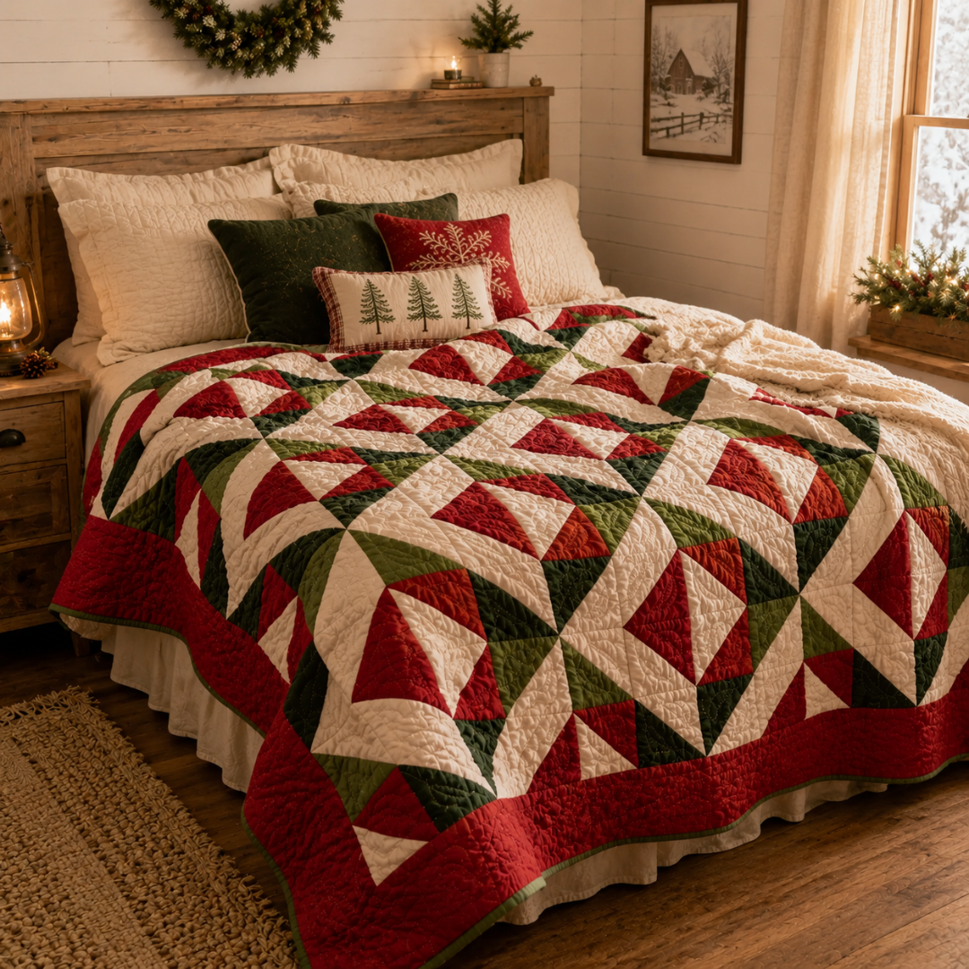 Christmas Quilt Pattern, Evergreen Holiday Patchwork Design