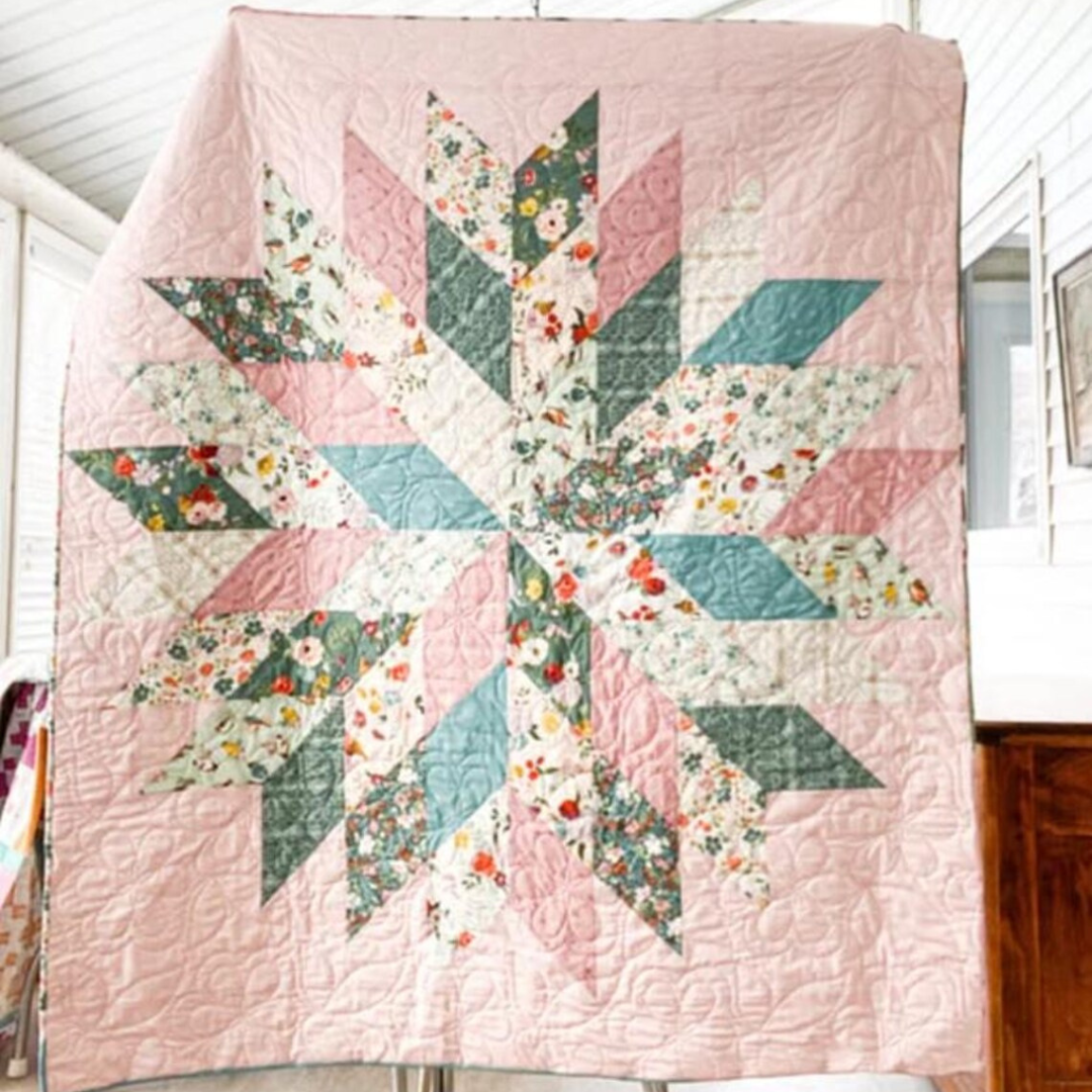 Floral Star Quilt Pattern, Modern Winter Design