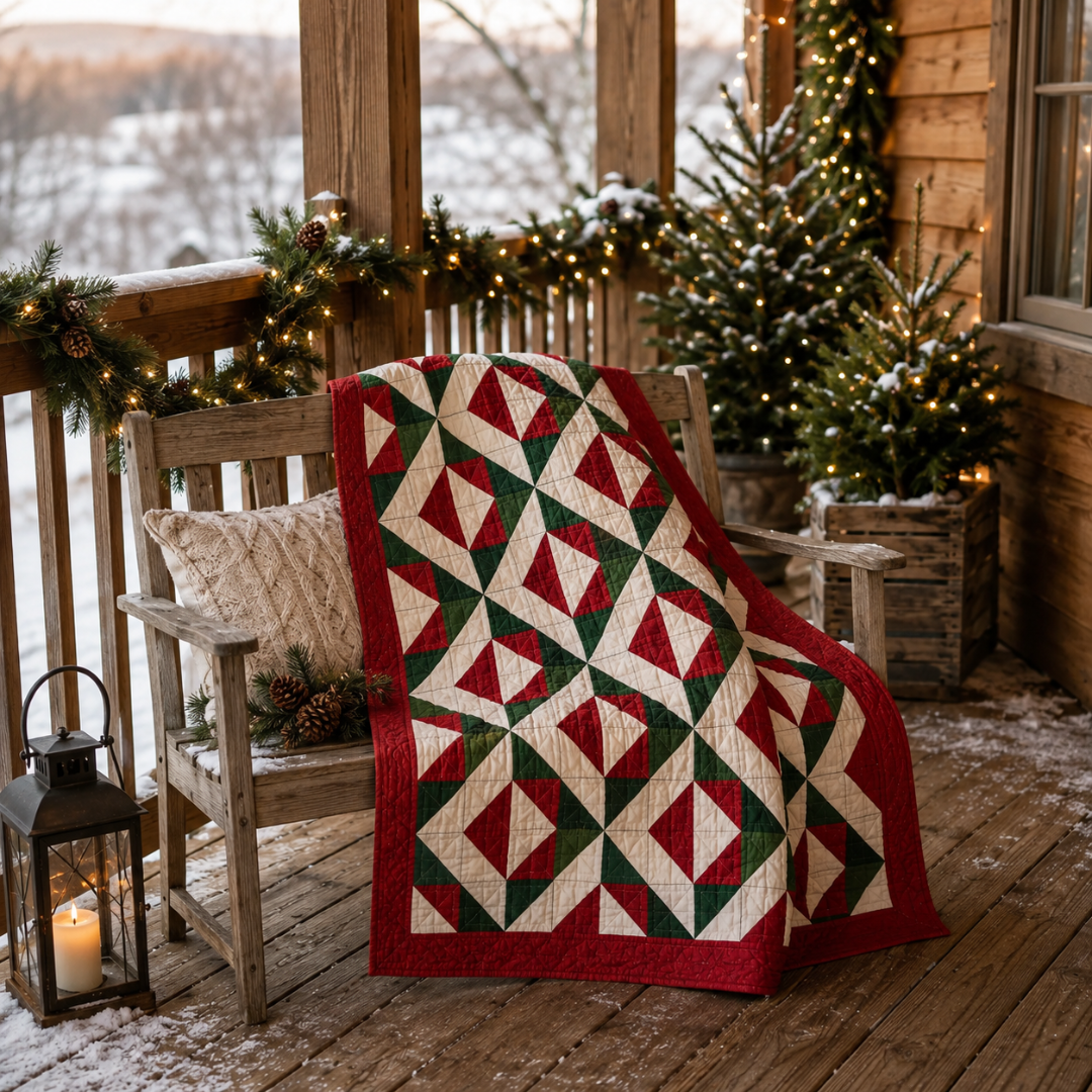 Christmas Quilt Pattern, Evergreen Holiday Patchwork Design