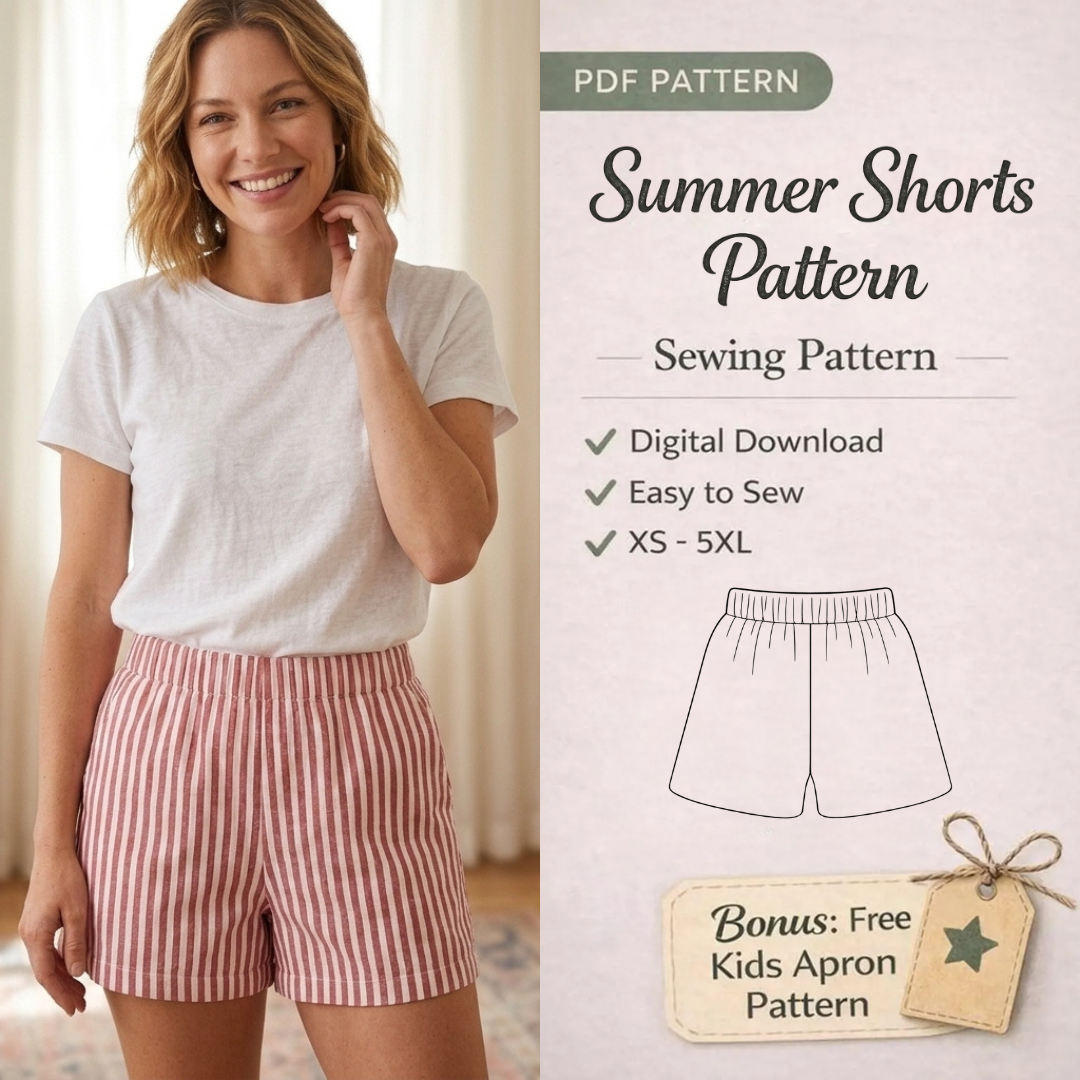 Women Shorts Sewing Pattern, High Waist Elastic Beginner Shorts