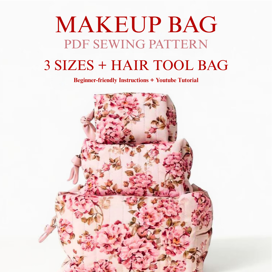 Makeup Bag Sewing Pattern PDF, 5 Sizes Classic Boxy Pouch, Beginner Friendly, Video Tutorial