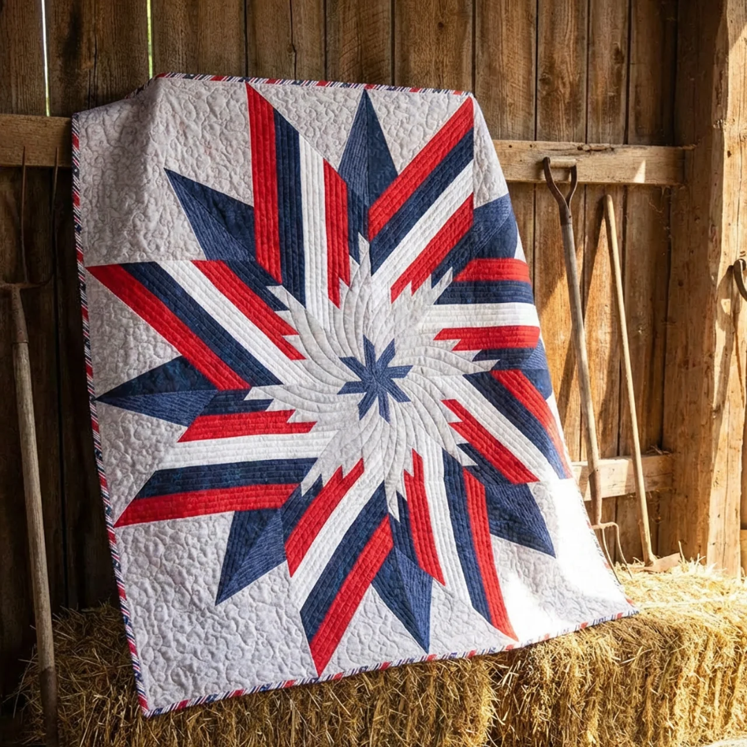 Red White & Blue Star Quilt Pattern, Instant Download