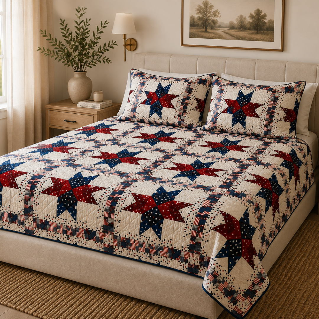 Patriotic Quilt Pattern, Star Chain Design