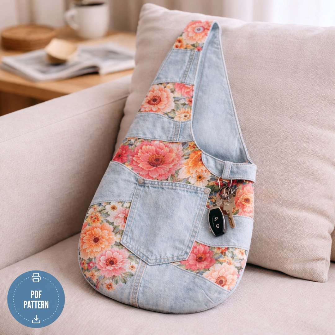 Flower Denim Tote Bag Sewing Pattern, Instant Download, Video Tutorial