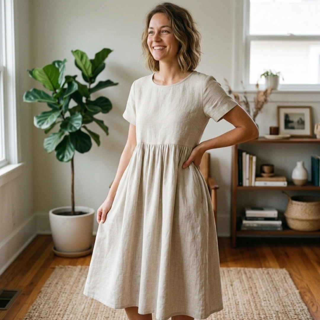 Linen Dress Sewing Pattern, Easy Summer Sundress With Pockets