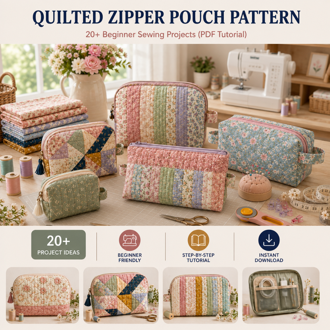Quilted Zipper Pouch Pattern, Beginner Sewing Projects Guide