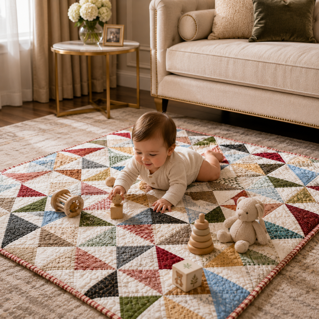 Baby Quilt Pattern, Beginner Pinwheel Turning Corners Design