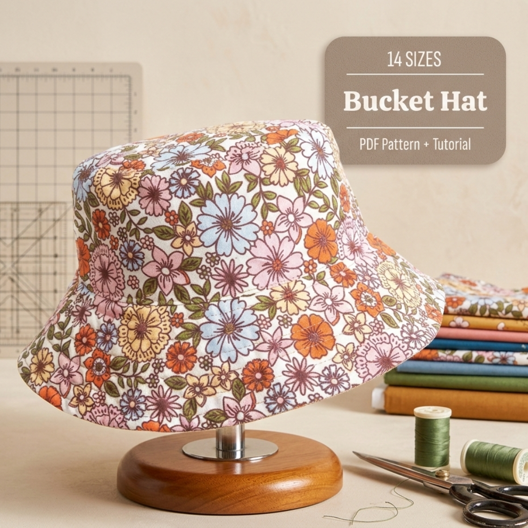 Reversible Bucket Hat Sewing Pattern, 14 Sizes, Beginner Friendly