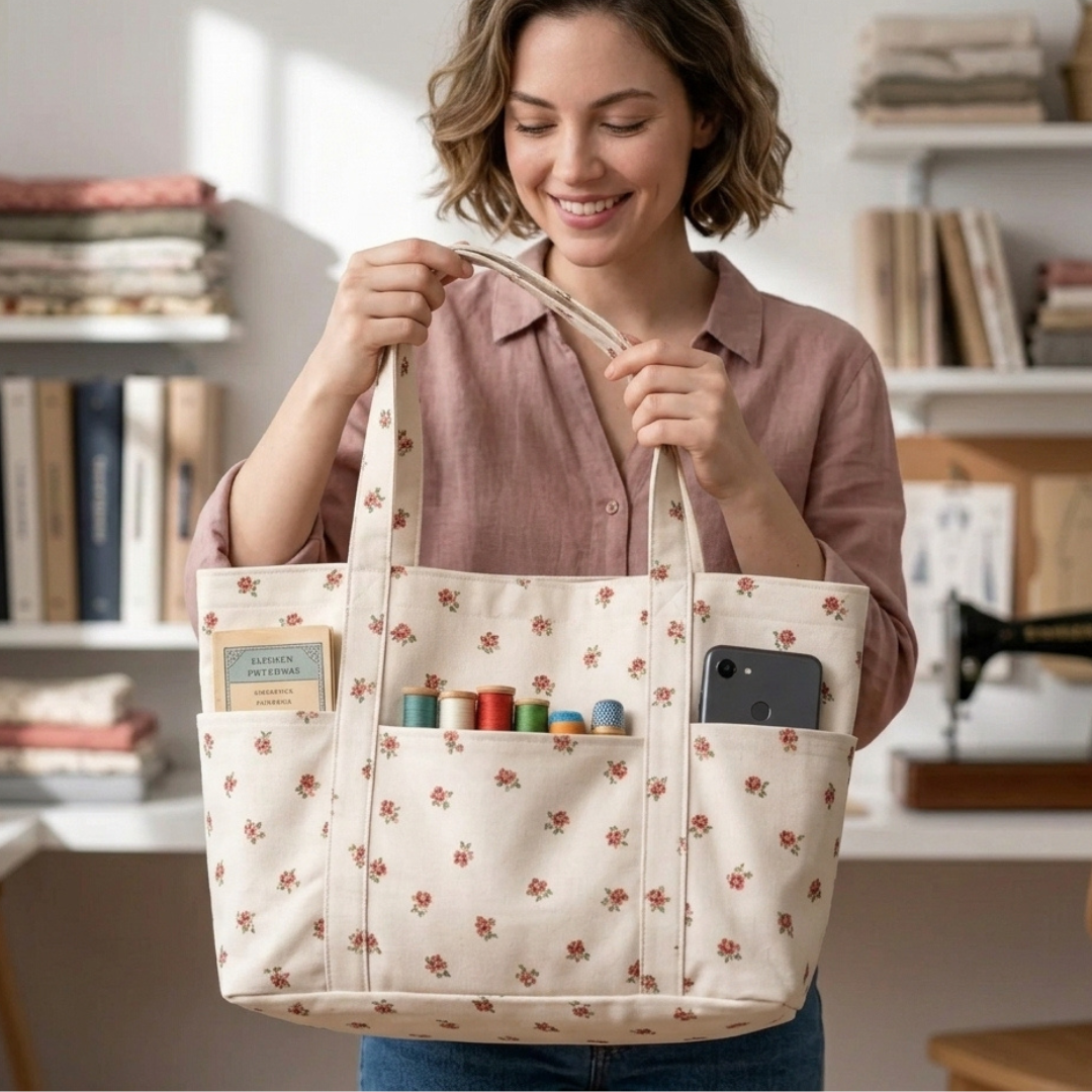 Tote Bag Sewing Pattern, Multi Pocket Canvas Shopper Bag