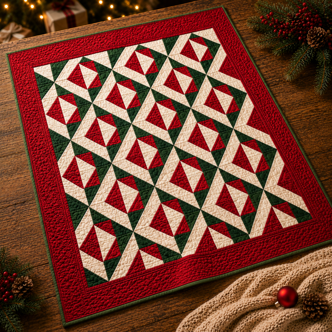 Christmas Quilt Pattern, Evergreen Holiday Patchwork Design