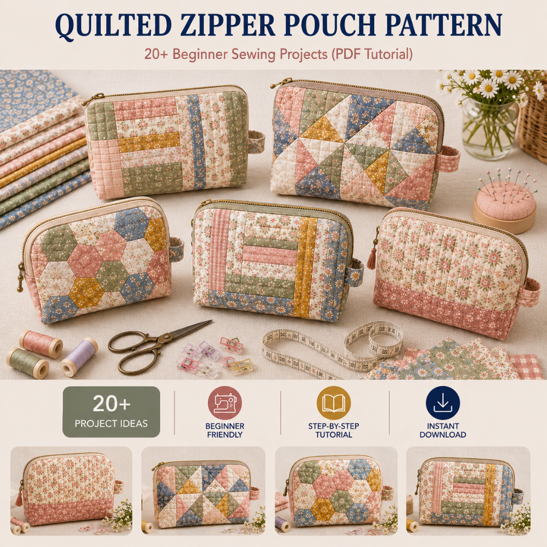 Quilted Zipper Pouch Pattern, Beginner Sewing Projects Guide