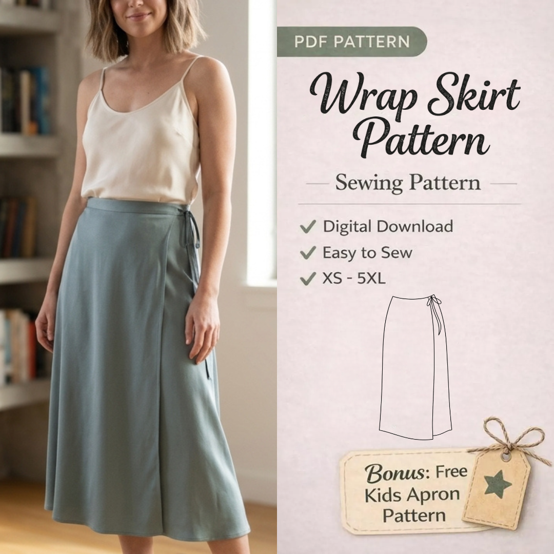 Wrap Skirt Sewing Pattern, Poppy A-Line Printable Pattern