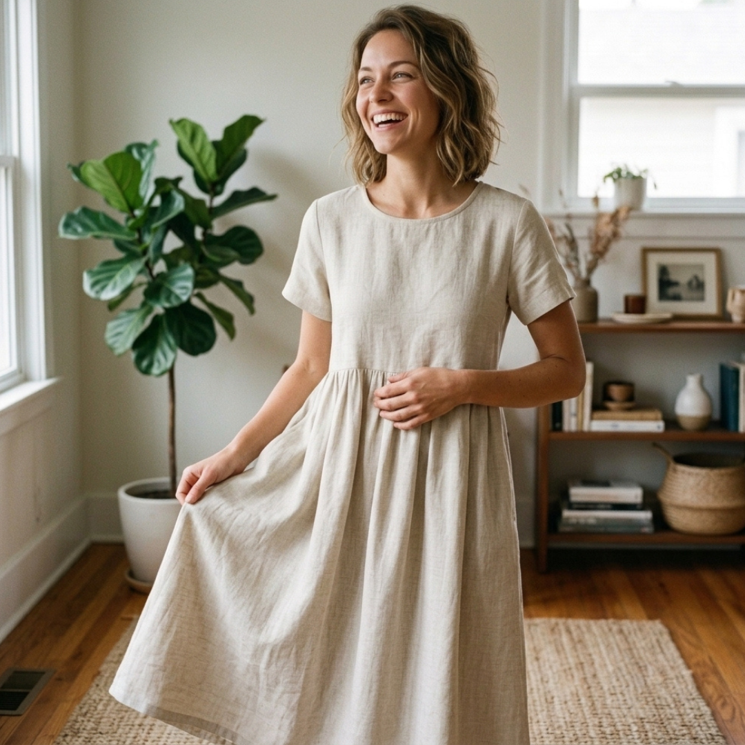 Linen Dress Sewing Pattern, Easy Summer Sundress With Pockets